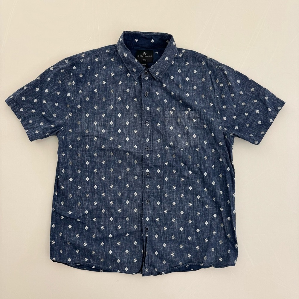 Blue White Diamond Print Shouthouse SS XXL Men’s Button Shirt Short Sleeve 2XL